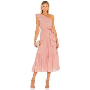 Karina Grimaldi Pauline Dot Midi Dress in Blush Pink One Shoulder XS